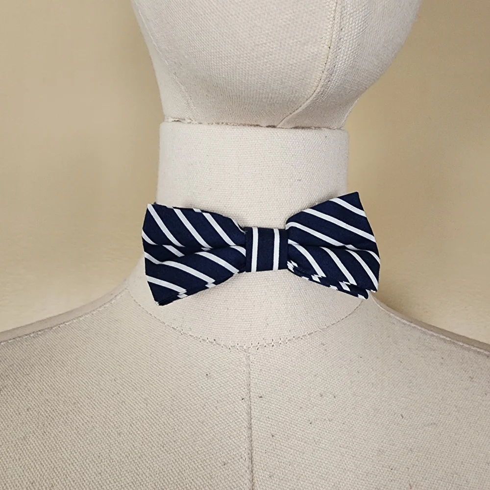 Navy/White Striped Bowtie